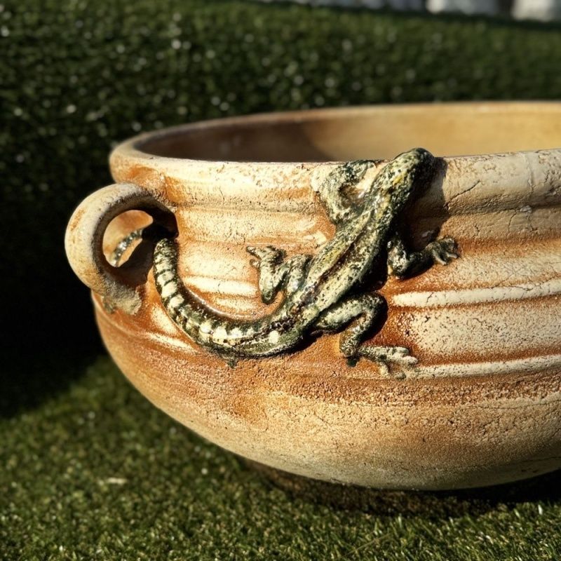 Котел низкий с ящерицами