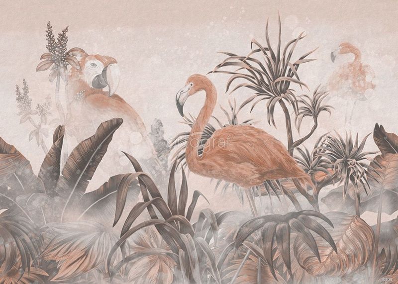 Фреска Заросли с фламинго сепия Art.8305