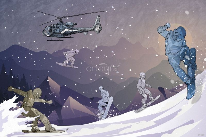 Фреска Сноуборды в горах Art.34656