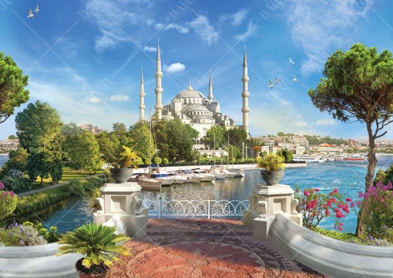 Фреска Вид на мечеть с четырьмя минаретами