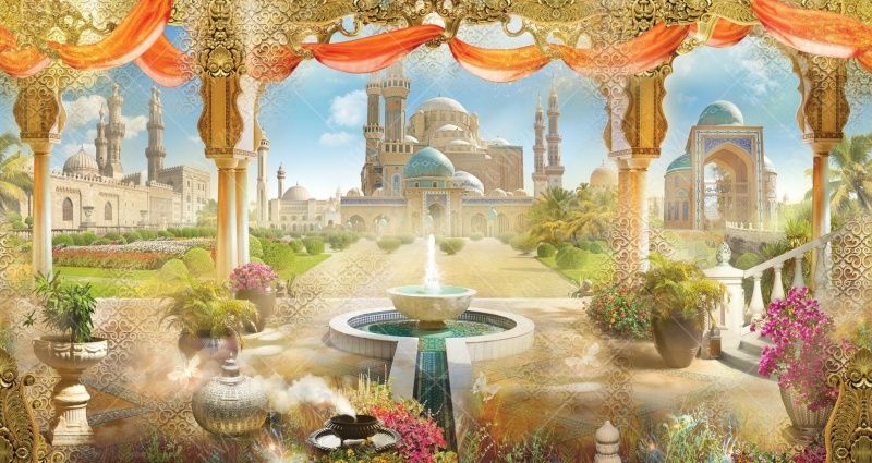 Фреска Вид с веранды на мечети и фонтан