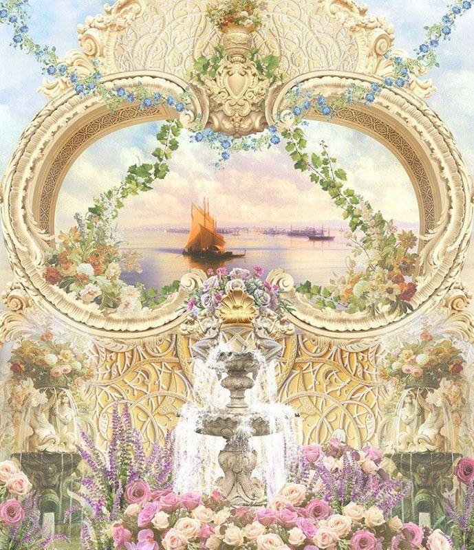 Фреска Круглое окно с фонтаном