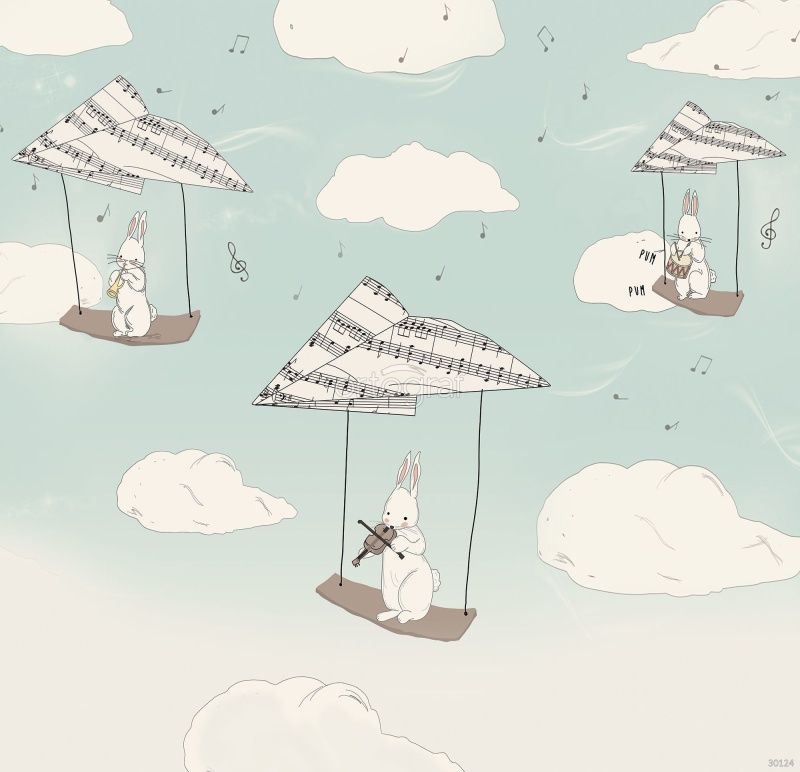 Фреска Кролики на бумажных самолетиках Art.30124