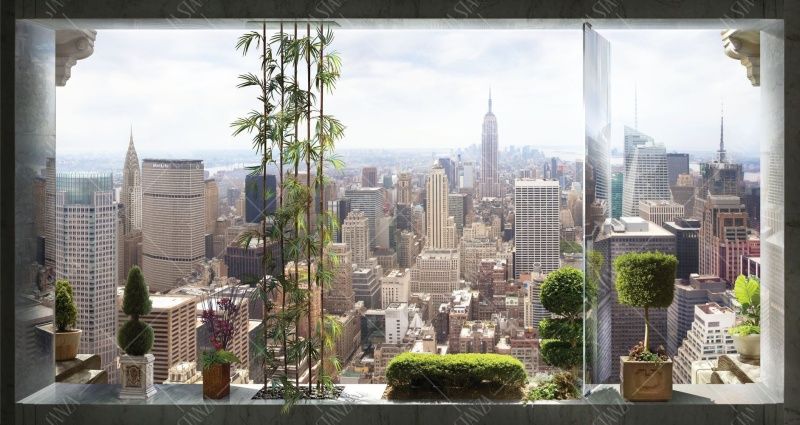 Фреска Вид из окна на Нью-Йорк и Эмпайр Стейт Билдинг