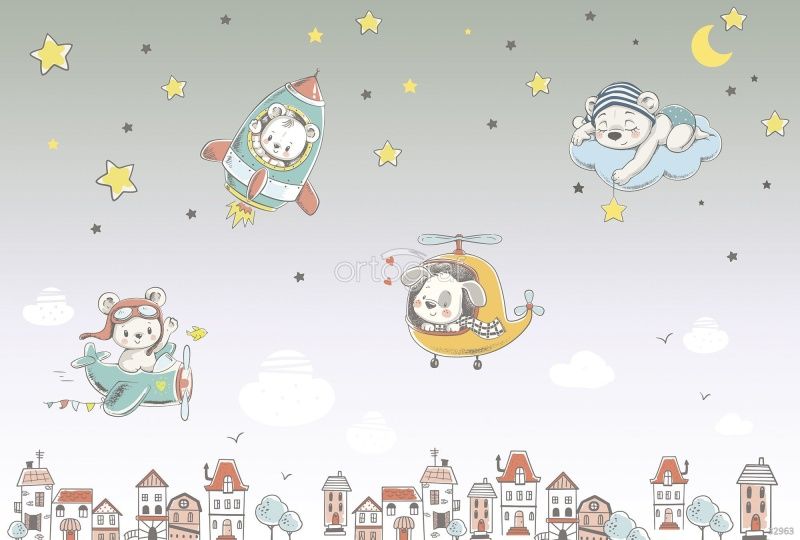 Фреска Полет зверушек Art.32963