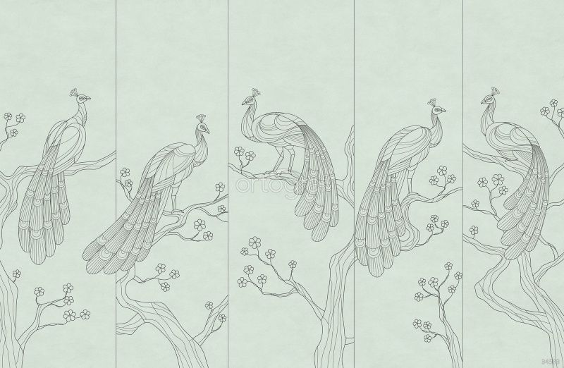 Фреска Павлины на сакуре Art.34583