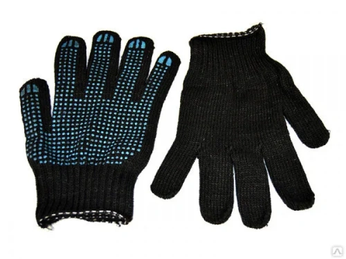 Перчатки с ПВХ 5 нитей 10 точка, черные