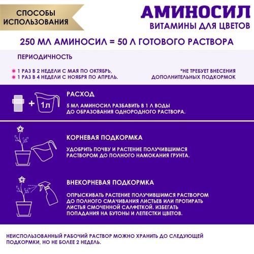 Витамины Аминосил для цветов форме концентрата 250мл