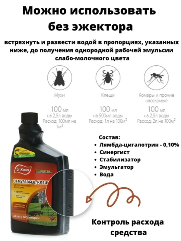 Концентрат от муравьев, клещей и других насекомых Dr.Klaus 1 л