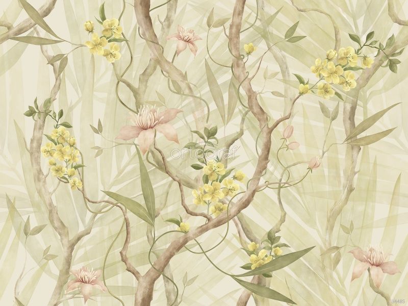 Фреска Цветы на дереве Art.34485