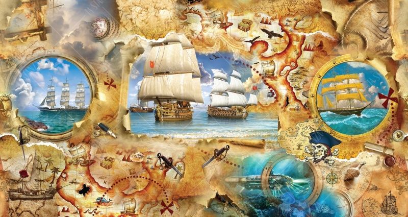 Фреска Карта сокровищ, корабли и окна каюты