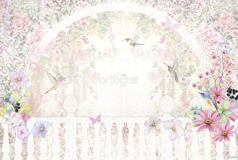 Фреска Цветочная арка в розовых тонах Art.30389